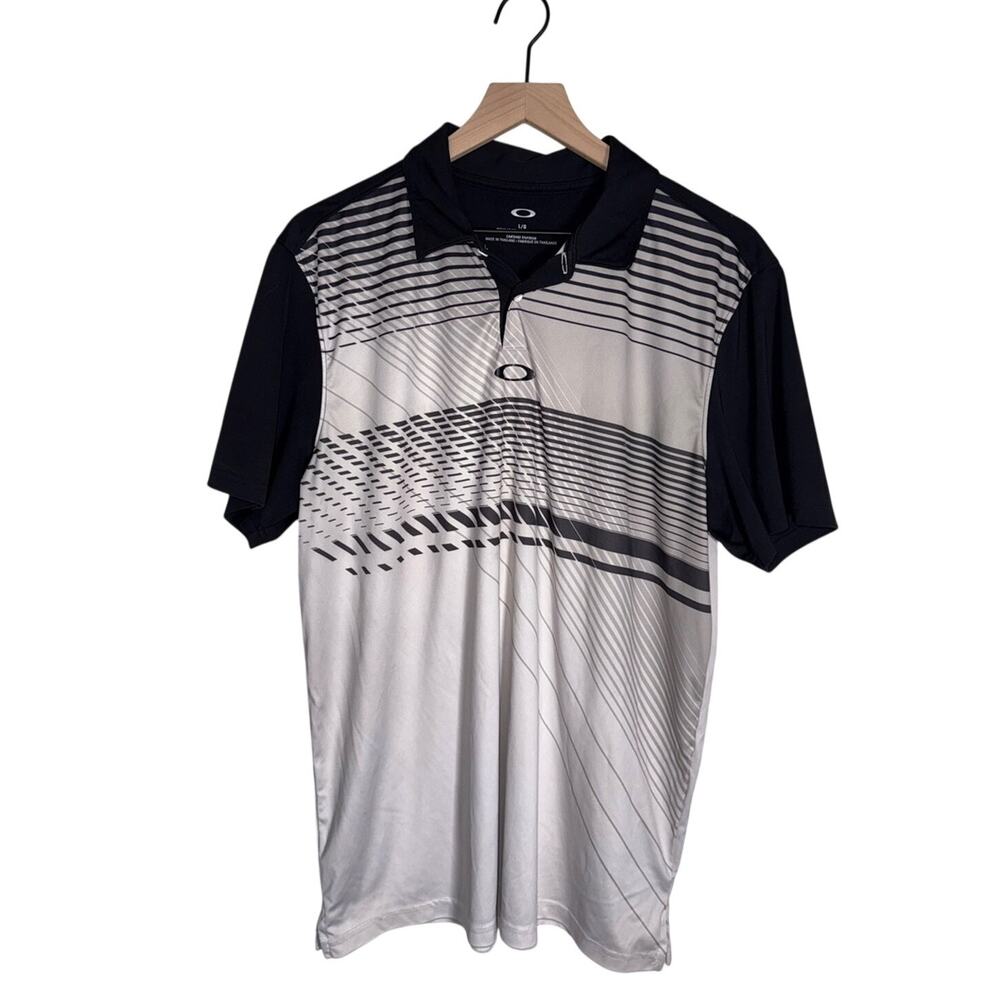 OAKLEY men’s Black Athletic Golf Performance Polo with Striped Accents L